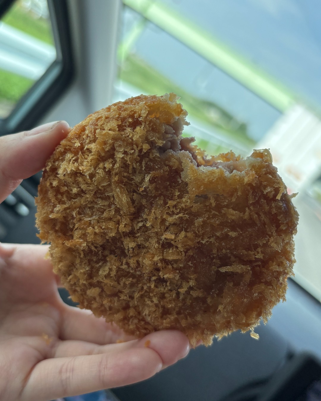 肉の駅で購入した揚げたてメンチの断面